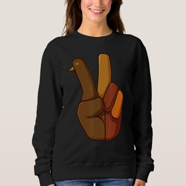 Sweatshirt Signe de paix de la main de dinde de Thanksgiving  (Devant)