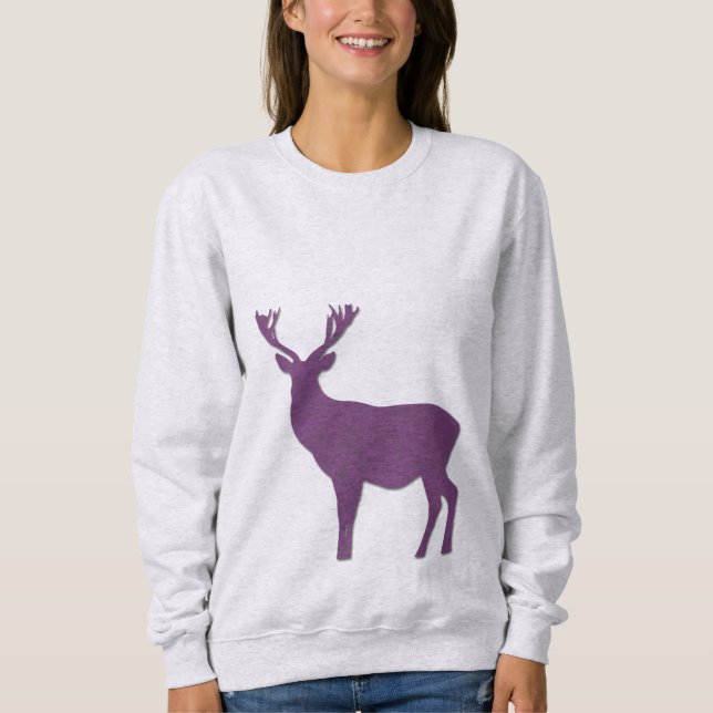 Sweatshirt Silhouette de cerf Bague violette Simple et élégan (Devant)