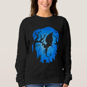 Sweatshirt Silhouette de dragon Fond bleu Forêt Nuit Dés
