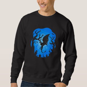 Sweatshirt Silhouette de dragon Fond bleu Forêt Nuit Des