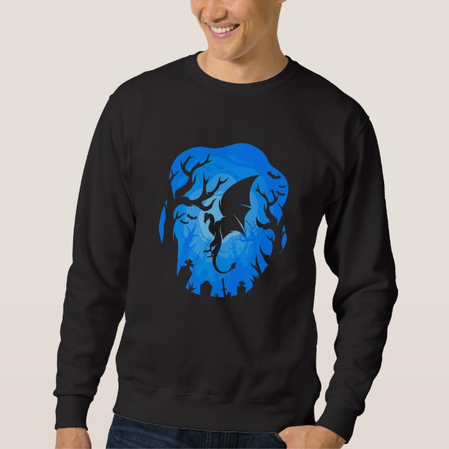 Sweatshirt Silhouette de dragon Fond bleu Forêt Nuit Des (Devant)