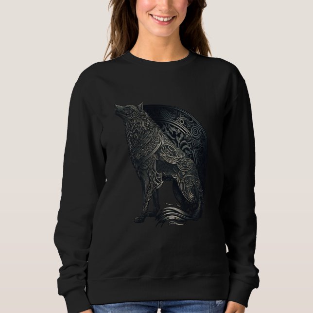 Sweatshirt Silhouette de loup ornements de style gaélique cel (Devant)