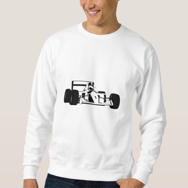 Sweatshirt Silhouette de voiture de course noir et blanc (Devant)