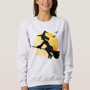 Sweatshirt Silhouette Flying Wicked Witch Orange Moon