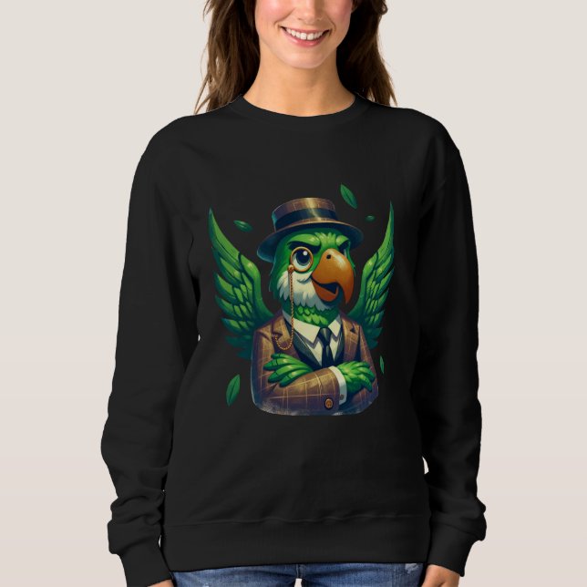 Sweatshirt Silhouette Green Parrot Cartoon Illustration Graph (Devant)