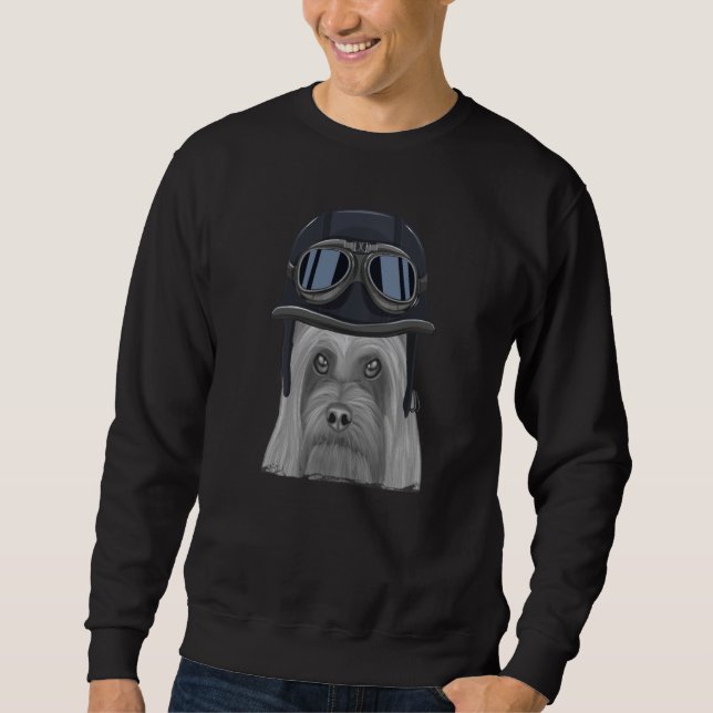 Sweatshirt Silky Terrier Wearing Vintage Motorcycle Helmet (Devant)