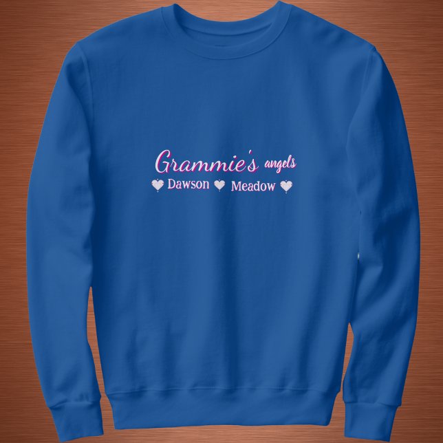 Sweatshirt Simple Grammie's Angel Blue Typography Personalize (Simple Typography Design Grammie's Angels, Customize by adding Gram's Grandkids Names.)