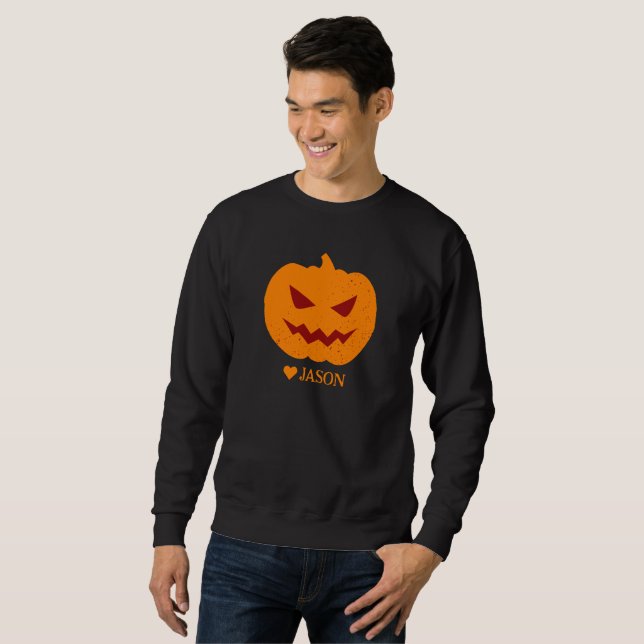Sweatshirt Simple Happy Halloween éffrayant citrouille orange (Devant entier)