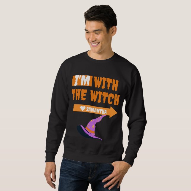 Sweatshirt Simple Happy Halloween je suis avec le costum sorc (Devant entier)