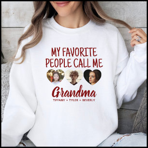 Sweatshirt Simple Rouge 3 Photo Petits-enfants Noms Grand-mèr