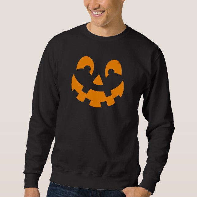 Sweatshirt Simple Visage de Citrouille Orange Halloween en Si (Devant)