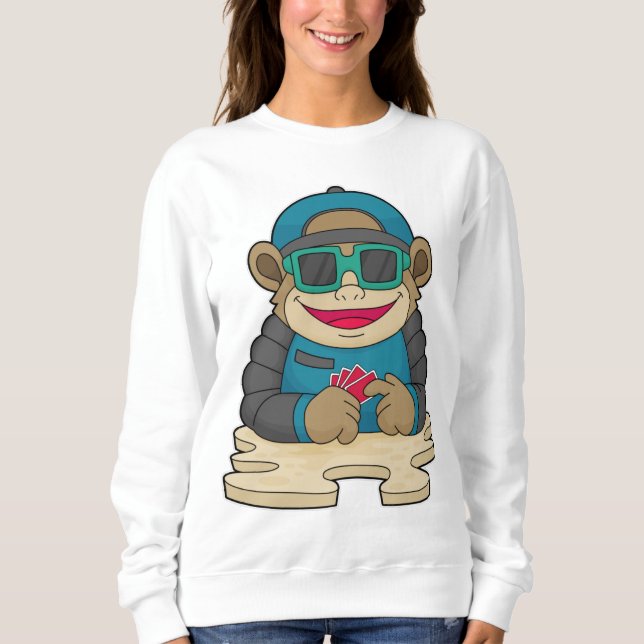 Sweatshirt Singe au Poker avec cartes de Poker et lunettes de (Devant)