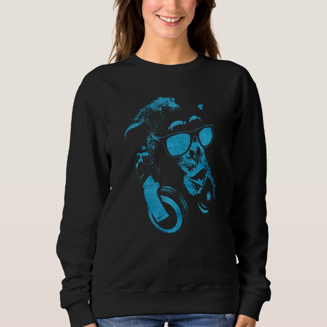 Sweatshirt Singe Chimpanzé Avec Lunettes De Soleil Et Écouteu (Devant)