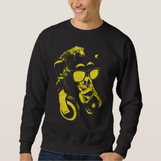 Sweatshirt Singe Chimpanzé Avec Lunettes De Soleil Et Écouteu