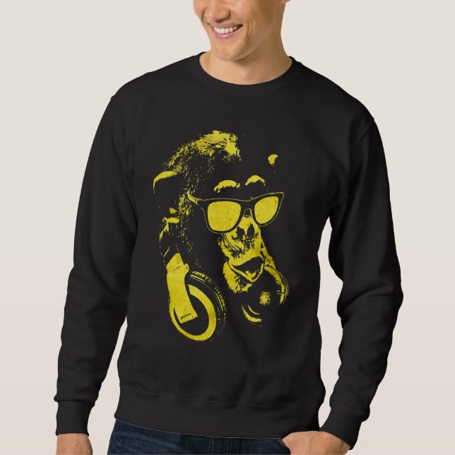 Sweatshirt Singe Chimpanzé Avec Lunettes De Soleil Et Écouteu (Devant)