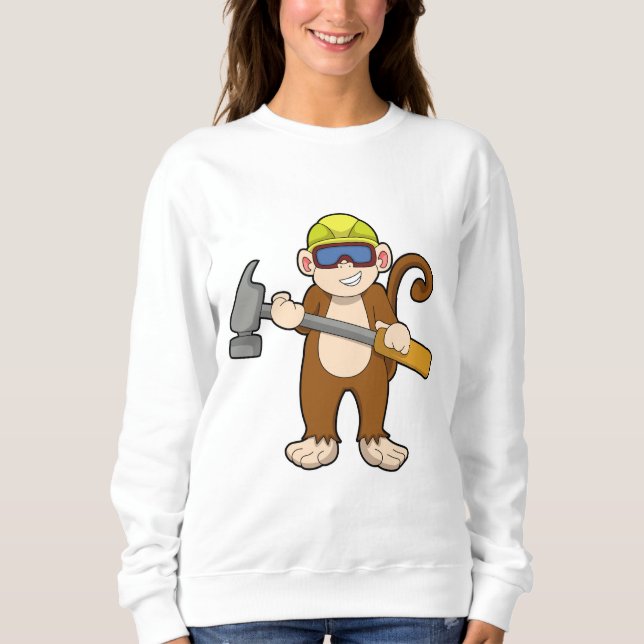 Sweatshirt Singe comme artisan avec marteau (Devant)