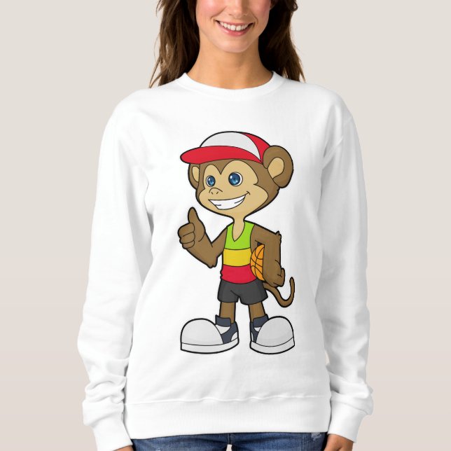 Sweatshirt Singe comme joueur de basket-ball avec basket-ball (Devant)