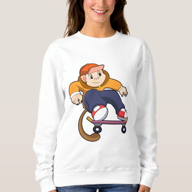 Sweatshirt Singe comme patineur avec skateboard (Devant)