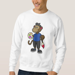 Sweatshirt Singe comme peintre avec peinture et pinceau