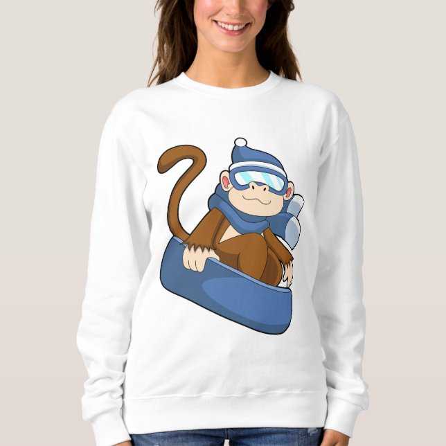 Sweatshirt Singe comme Snowboardeur avec Sonowboard.PNG (Devant)