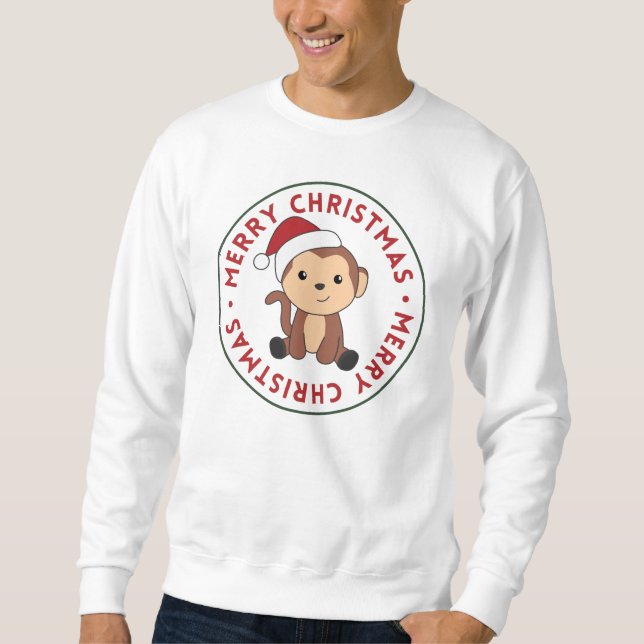 Sweatshirt Singe Noël Neige Hiver Animaux Singes (Devant)