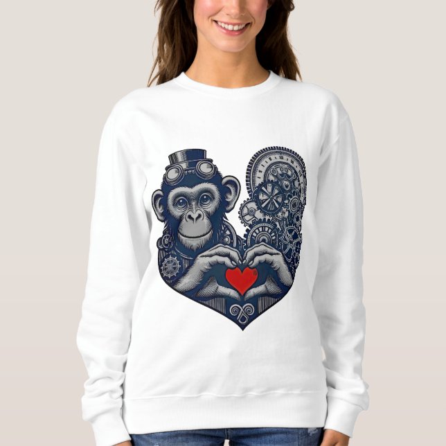 Sweatshirt Singe steampunk bien-aimé au coeur rouge (Devant)