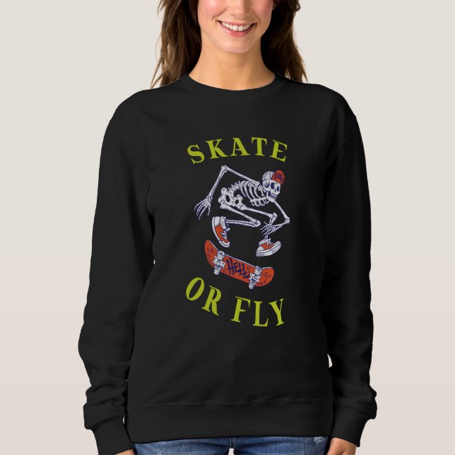 Sweatshirt Skate ou volez Skeleton Skateboarder (Devant)