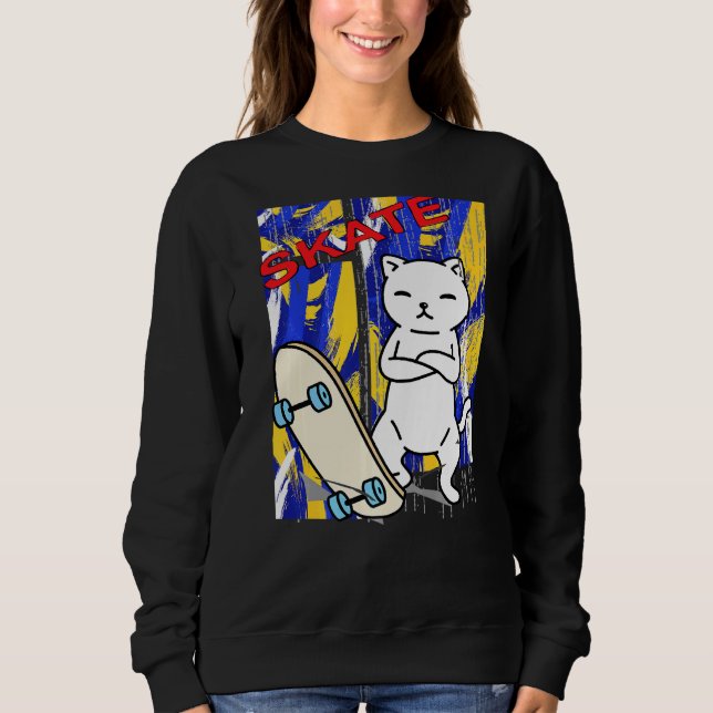 Sweatshirt Skateboard Outfit Et Chat De Patinage Cute (Devant)