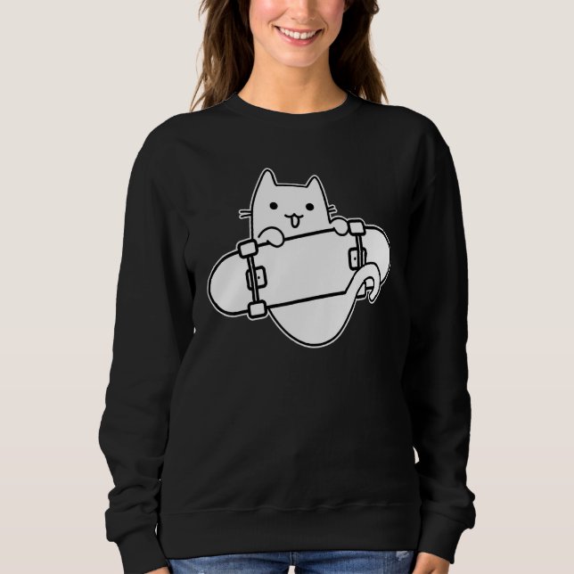 Sweatshirt Skateboarder Cat Skateboarding on Skateboard Outli (Devant)
