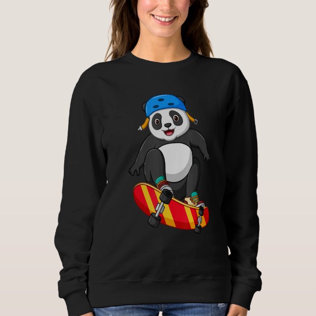 Sweatshirt Skateboarding Happy Panda Skateboard Cute Sporty A (Devant)