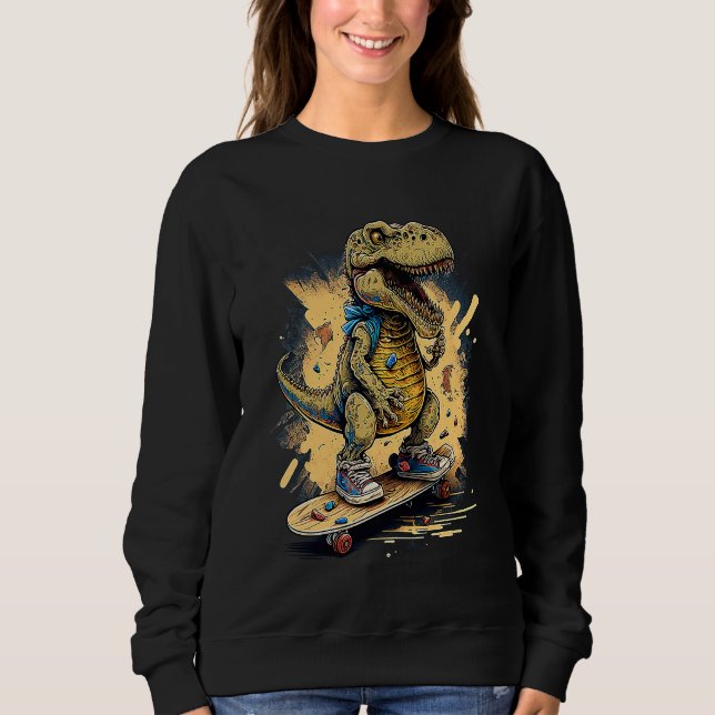 Sweatshirt Skating Dinosaur rex on Skateboard (Devant)