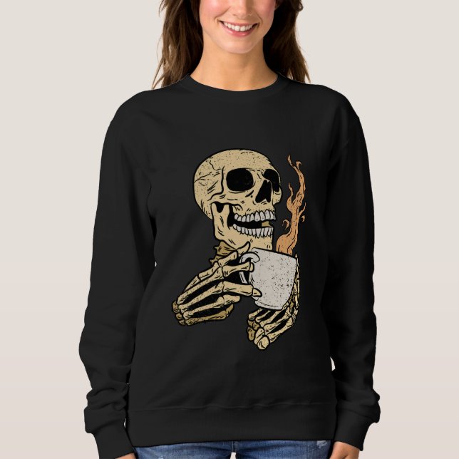Sweatshirt Skeleton Boire Café Halloween Drôle os Sku (Devant)