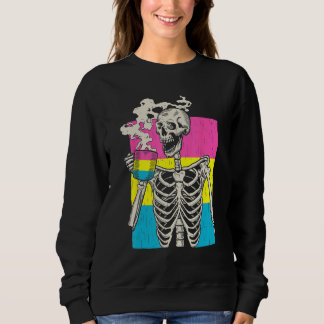 Sweatshirt Skeleton Drinking Coffee LGBT Q Pansexual Pride Pa