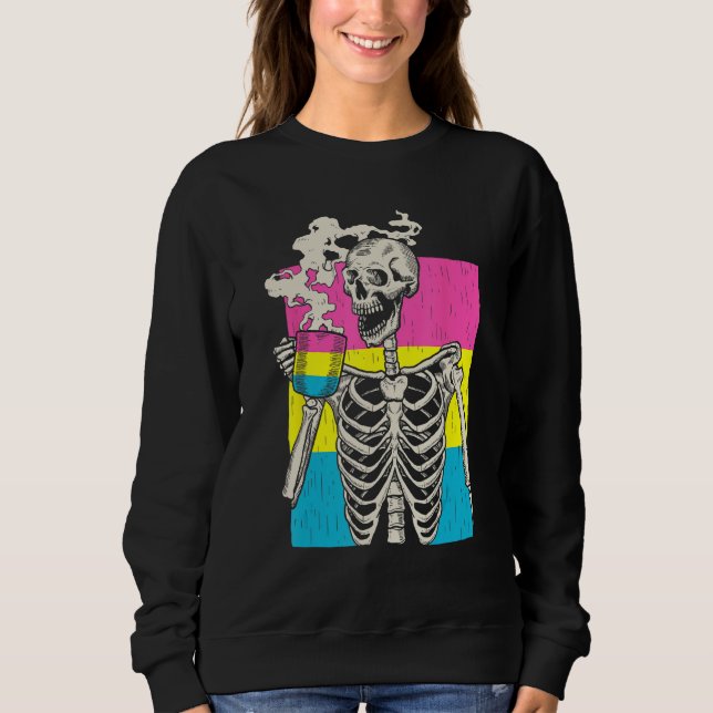 Sweatshirt Skeleton Drinking Coffee LGBT Q Pansexual Pride Pa (Devant)