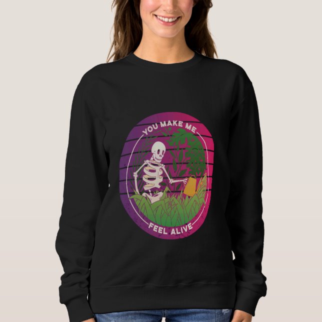 Sweatshirt Skeleton Gardening Humorisore Skeleton Waters Plan (Devant)