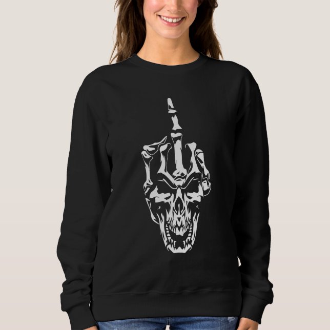 Sweatshirt Skeleton Hand Halloween Bones Middle Finger Skull  (Devant)