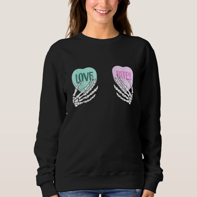 Sweatshirt Skeleton Hand Love Bites Heart Funny Couple Valent (Devant)