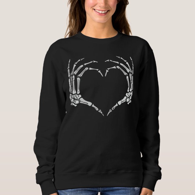 Sweatshirt Skeleton Hands Heart Sign Retro Halloween Costume  (Devant)