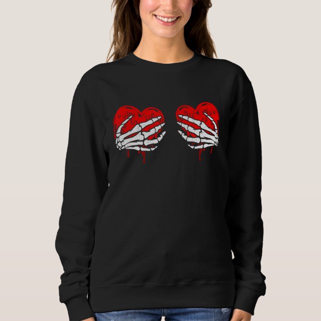 Sweatshirt Skeleton Hands On Chest Funny Valentines Day Women (Devant)