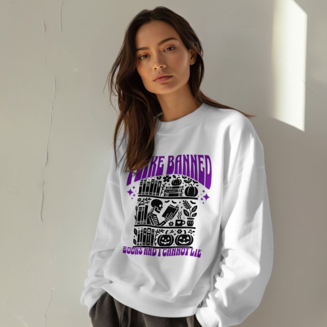 Sweatshirt Skeleton J'Ai Lu Livres Interdits Halloween (i like banned books skeleton reading sweatshirt halloween funny)