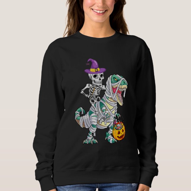 Sweatshirt Skeleton Riding Mummy Dinosaur Rex Halloween  Pump (Devant)