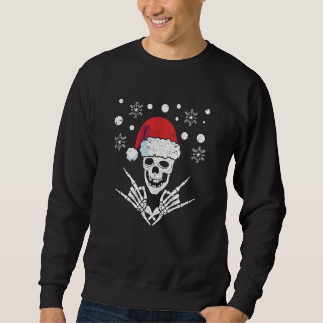Sweatshirt Skeleton Santa Claus Hat Rock And Roll Hand Cool C (Devant)