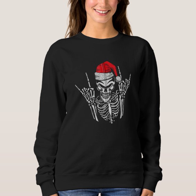 Sweatshirt Skeleton Santa Hat Rock Et Cool À Main Roulette Ch (Devant)