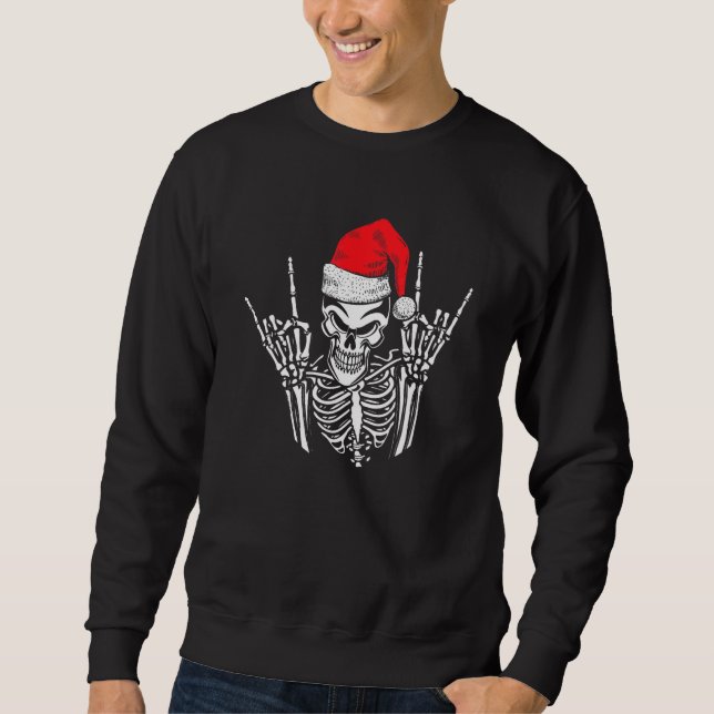 Sweatshirt Skeleton Santa Hat Rock Et Cool À Main Roulette Ch (Devant)