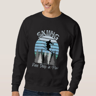 Sweatshirt Ski aux genoux dans une douce pente bleue vintage