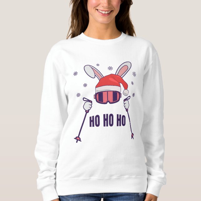 Sweatshirt Ski Père Noël Rabbit avec Santa Hat et bâtons de s (Devant)
