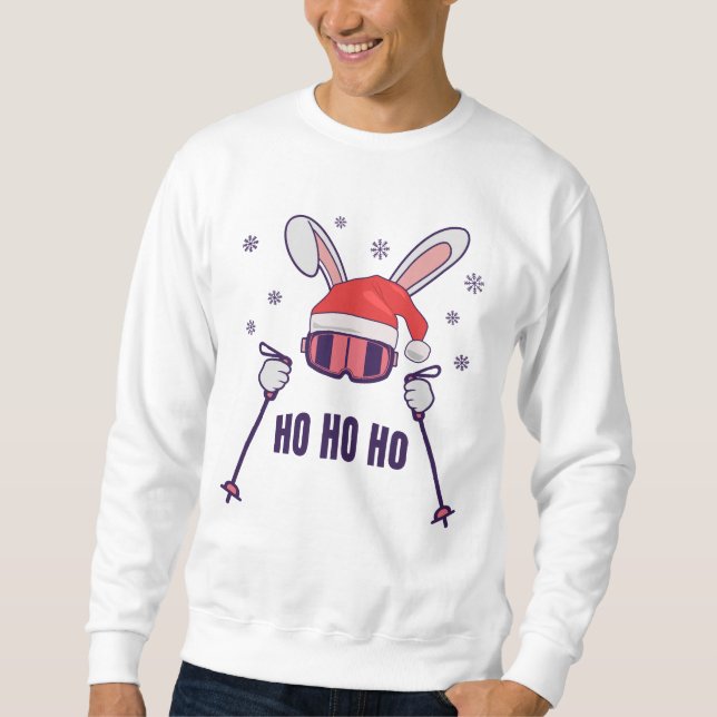 Sweatshirt Ski Père Noël Rabbit avec Santa Hat et bâtons de s (Devant)