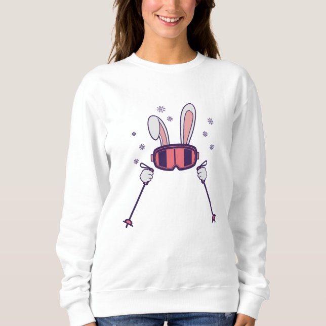 Sweatshirt Ski Rabbit avec bâtons de ski et lunettes de ski (Devant)