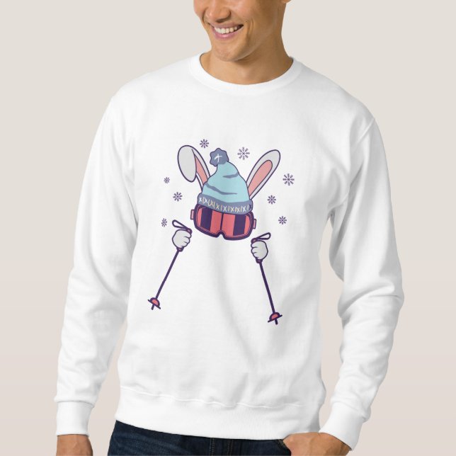 Sweatshirt Skiing Rabbit with ski poles ski goggles ski cap (Devant)