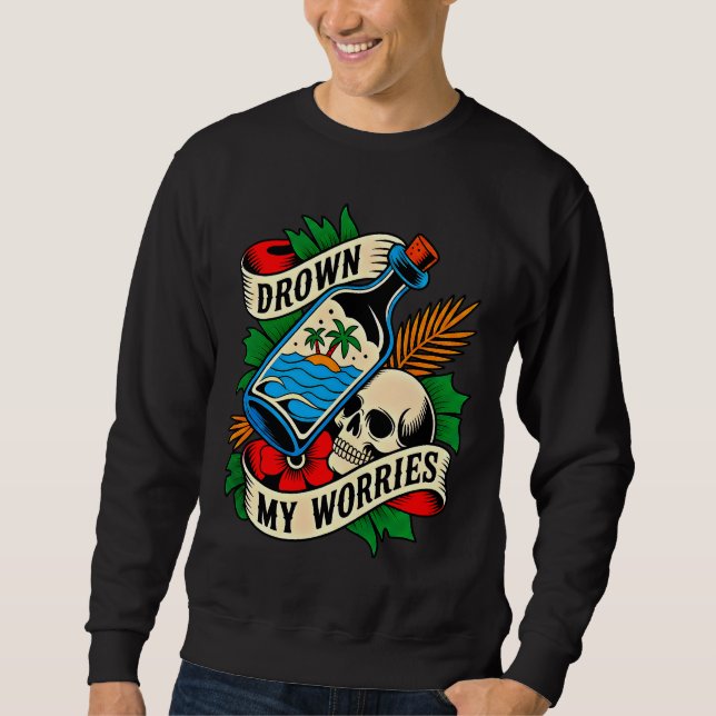 Sweatshirt Skull & Sunset Tatouage Tropical | Idée Cadeau Ori (Devant)